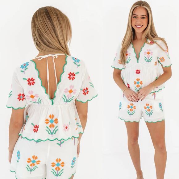 J. Marie The Tessie V-Neck Embroidered Top Sz small Peplum Cottage Core Blouse - Picture 1 of 10